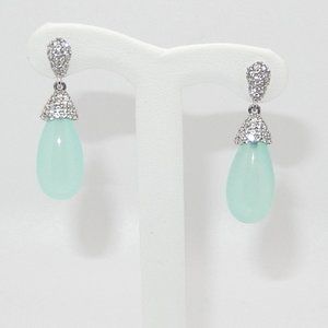 NWOT / Aqua Chalcedony & White Topaz Drop Earrings / Sterling Silver